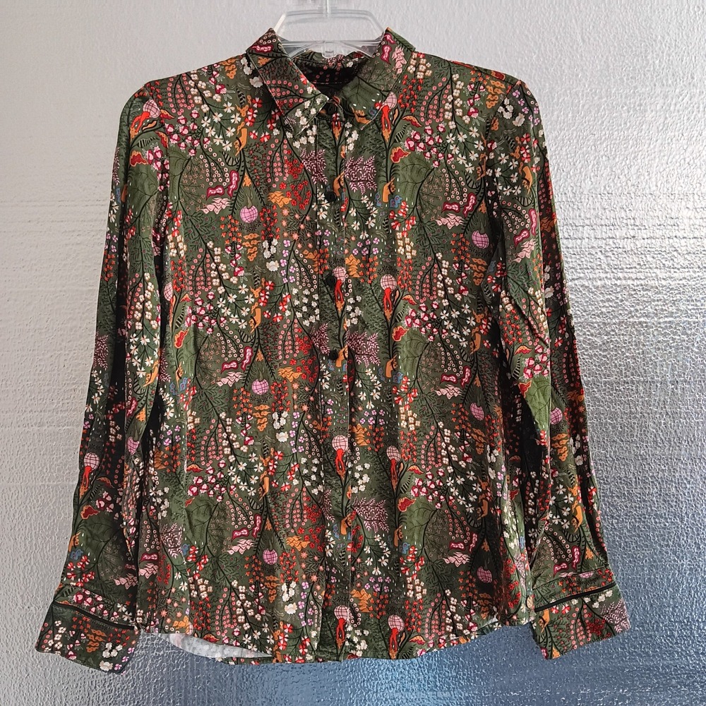 Scotch & Soda Voyage Button Down Women M Green Excellent Floral Viscose Blouse